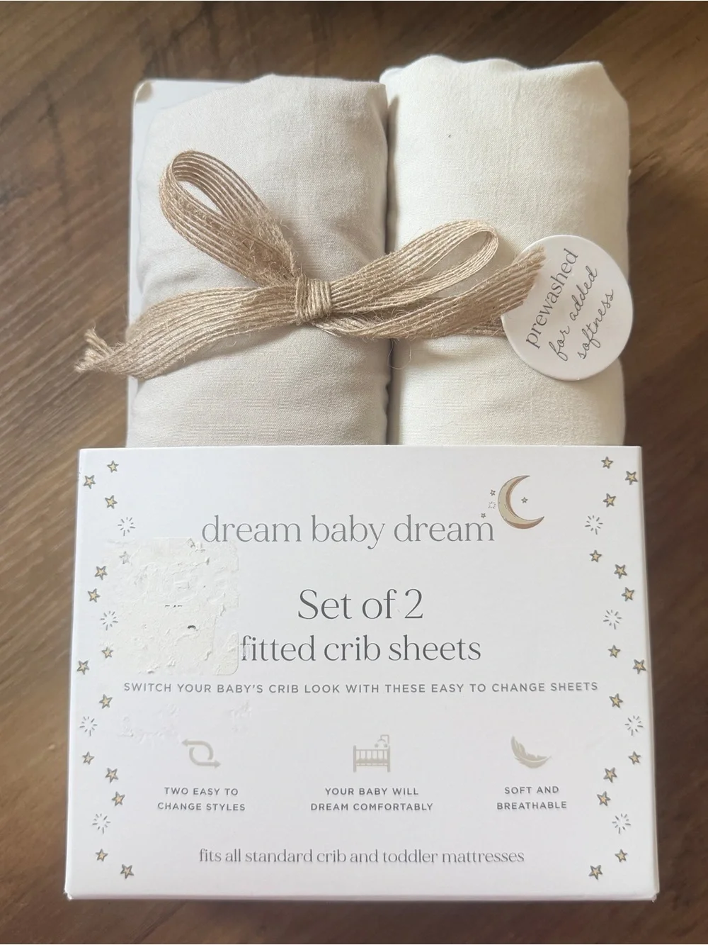 Set of 2 Fitted Crib Sheets - Cream & Tan